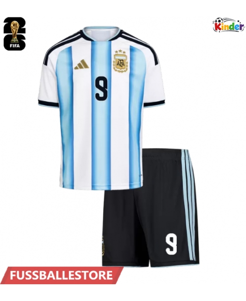 Günstige Argentinien Julian Alvarez #9 Heimtrikotsatz Kinder WM 2026 Kurzarm (+ Kurze Hosen)